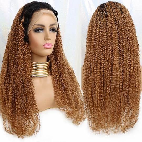 Customized Ombre Color Kinky Curly 13X4 Lace Front EverGlow Human Hair Wig 1b/30 - EVERGLOW HAIR