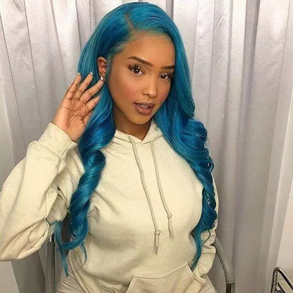Sapphire Light Blue Color Body Wave 13X4 Lace Frontal Wig EverGlow Human Hair - EVERGLOW HAIR
