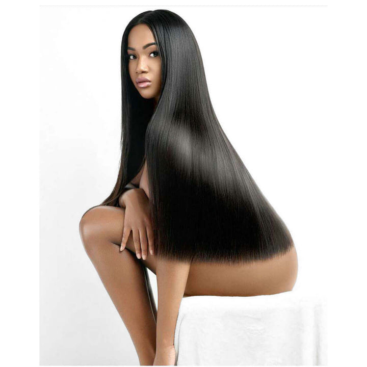 High Density Bone Straight 13x4 Lace Frontal Wig Natural Black EverGlow Human Hair - EVERGLOW HAIR
