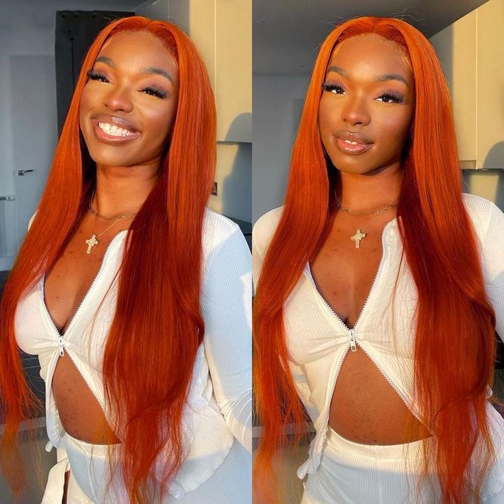 [Wear Go Wig] $99 Orange Glueless HD Undetectable 4x4 Lace Closure Straight Wig 16 Inches