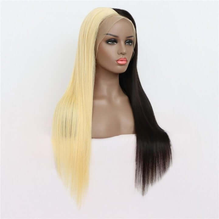 Half 613 Half Black Color Straight 13x4 Lace Frontal Wig - EVERGLOW HAIR