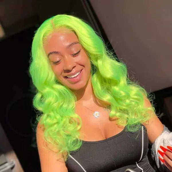 Spring Green Color Body Wave 13X4/4X4/T-part Lace Front Wig EverGlow Human Hair - EVERGLOW HAIR