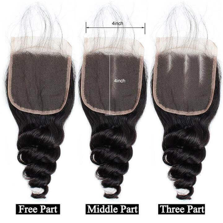 Loose Wave 3 Bundles with 4*4 Lace Closure Brazilian Unprocessed Virgin Human Hair 10A Grade