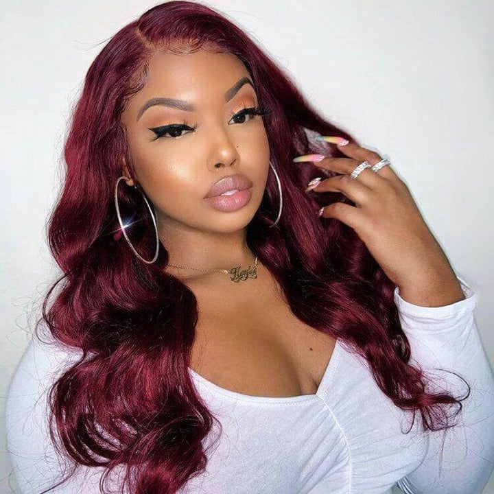 Mystery Burgundy Color 13x4/4x4/T-part Lace Frontal Body Wave Human Hair Wig - EVERGLOW HAIR