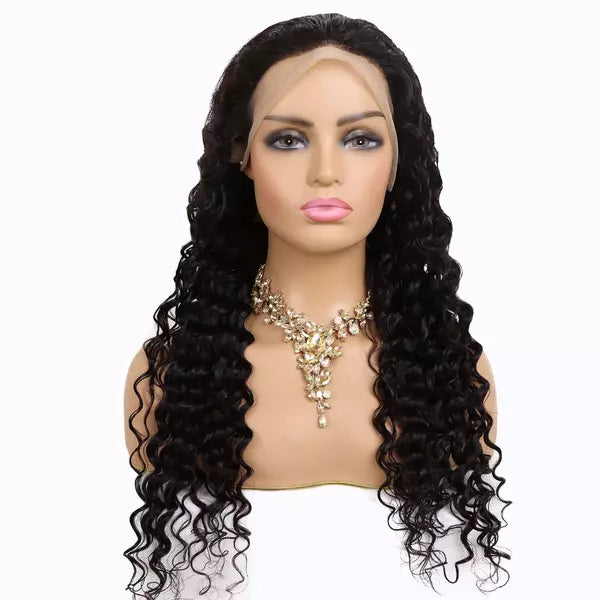 Brazilian Deep Wave High Density 13x4 Lace Frontal Wig Natural Black - EVERGLOW HAIR