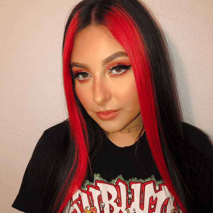Skunk Stripe Style Red Front/Black Back Lace Wig Red/1b