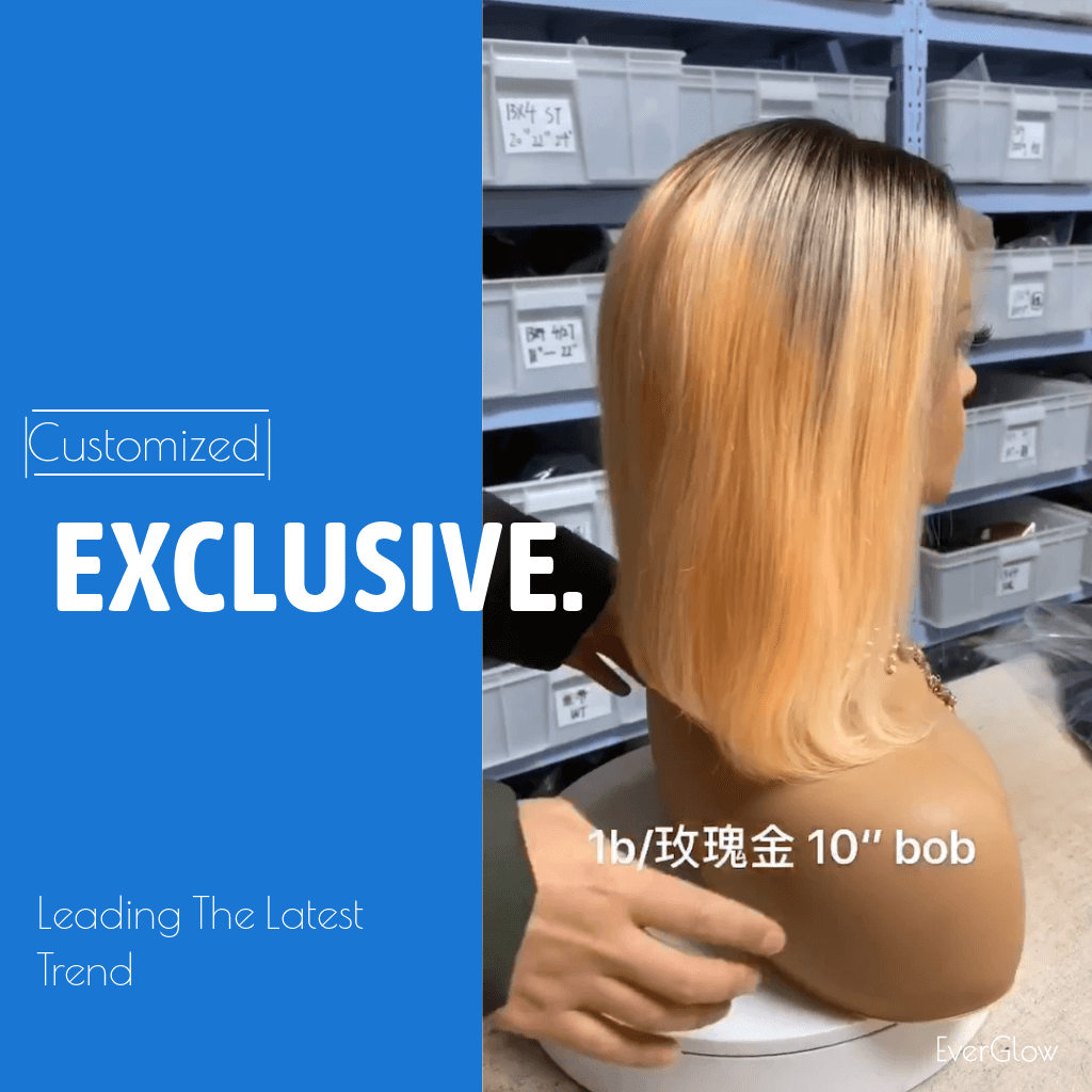 Customized Ombre Color 13X4 Lace Front Bob Straight Human Hair Wig 1b/rose gold - EVERGLOW HAIR