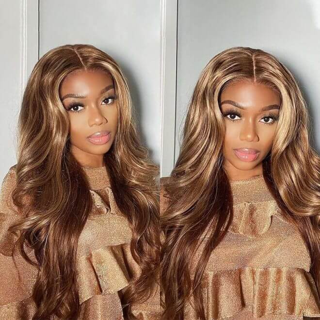Honey Blond Highlight Piano Color Body Wave T-part Wig