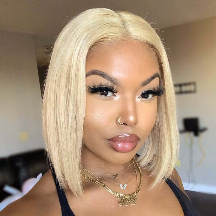 Princess Blond 613 Straight Bob 13x4 Lace Frontal Wig EverGlow Human Hair