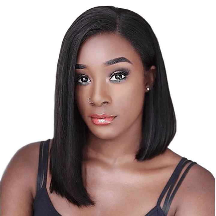 Straight Bob 13x4 Lace Front Wig Natural Black EverGlow Human Hair - EVERGLOW HAIR