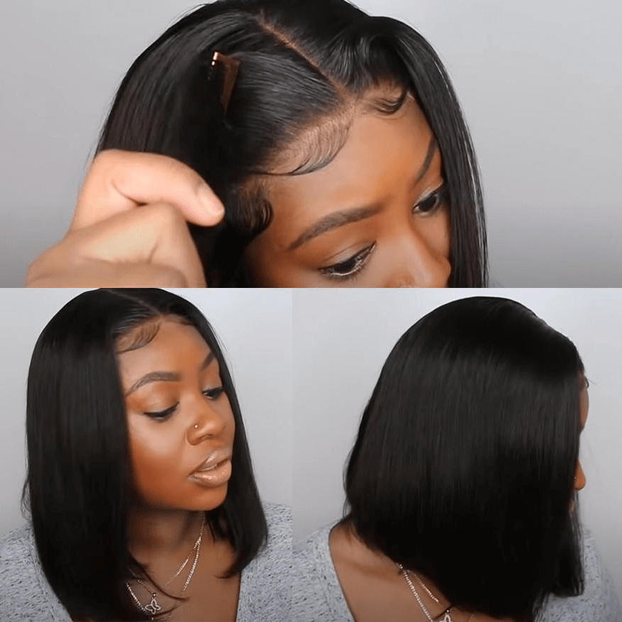 Straight Bob 13x4 Lace Front Wig Natural Black EverGlow Human Hair - EVERGLOW HAIR