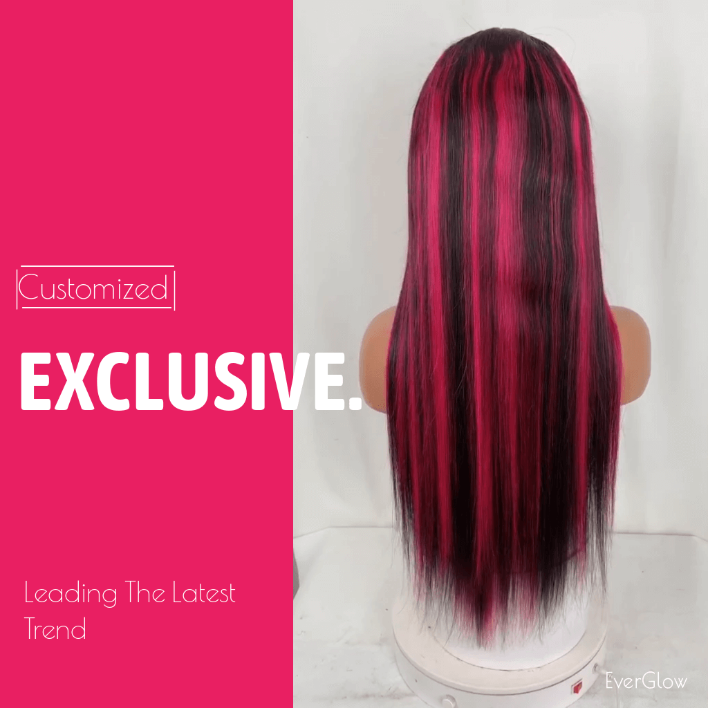 Rose Pink Highlight Black Piano Color Straight 13x4 Lace Frontal Wig Pink/1b