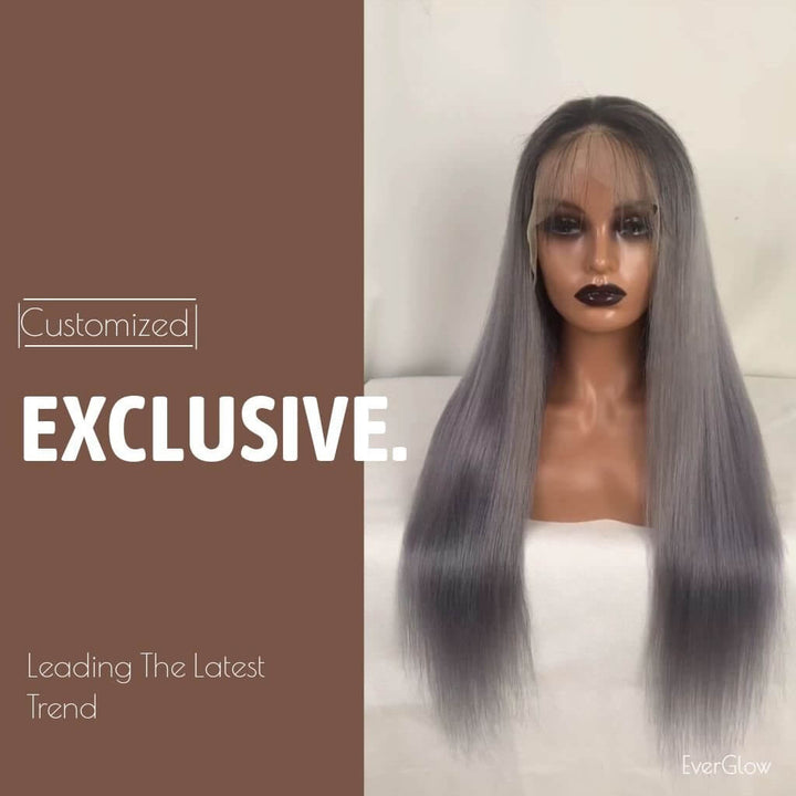 Ash Gray Color Straight 13X4 Lace Frontal Wig EverGlow Human Hair - EVERGLOW HAIR