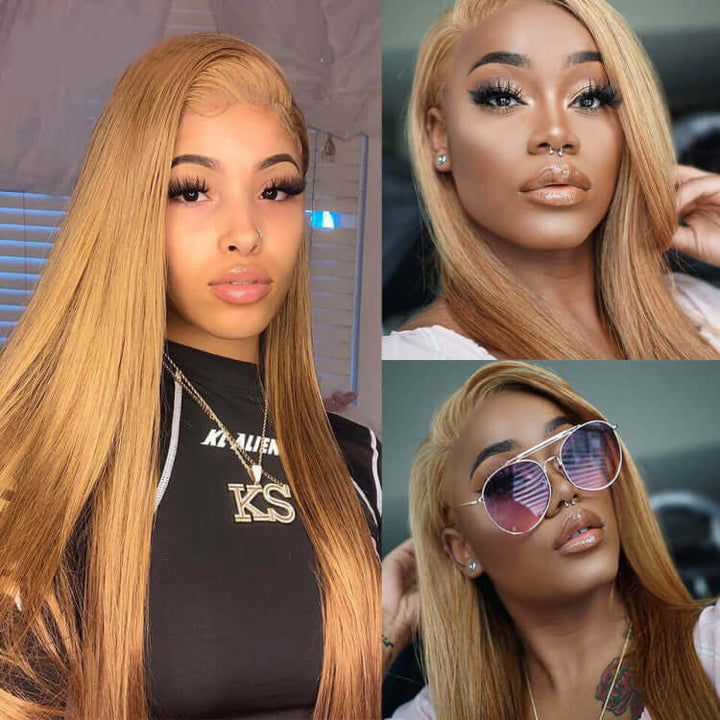 Honey Blond #27 Color Straight 13X4 Lace Frontal Wig - EVERGLOW HAIR