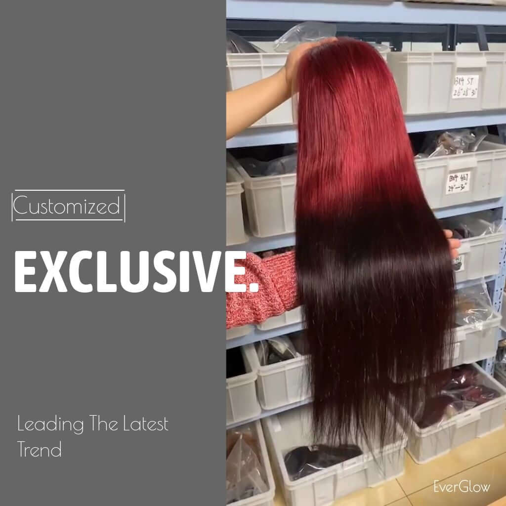 Customized Ombre Wine Red/Black Color 13X4 Lace Front Wig 99j/1b - EVERGLOW HAIR