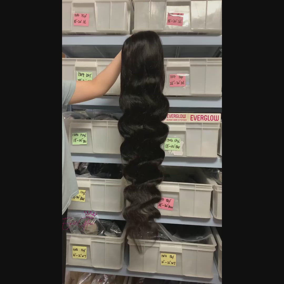 Super Long Length Body Wave 13x4 Lace Frontal Wig Natural Black