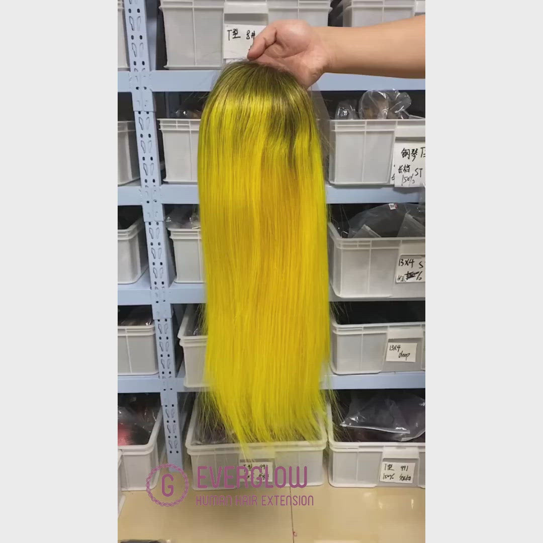Customized Ombre Color Straight/Body Wave 13X4 Lace Frontal Wig 1b/yellow