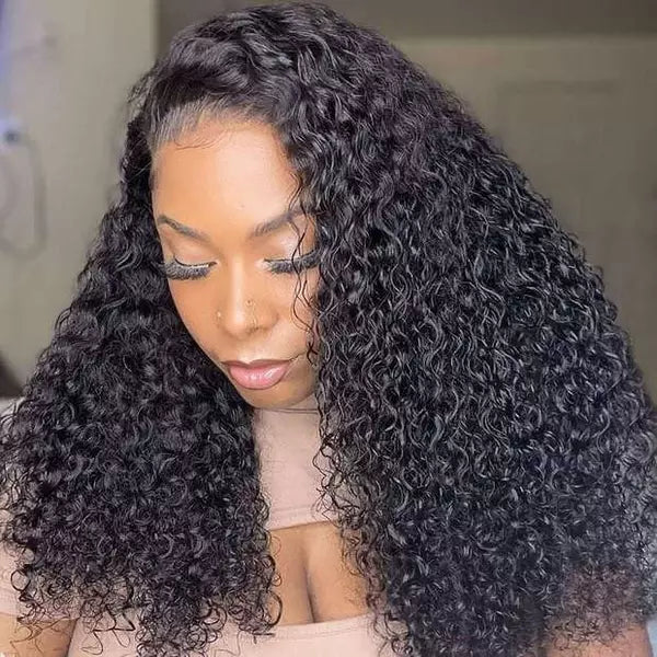 Brazilian Jerry Curly 13x4 Lace Frontal Wig Natural Black EverGlow Human Hair - EVERGLOW HAIR