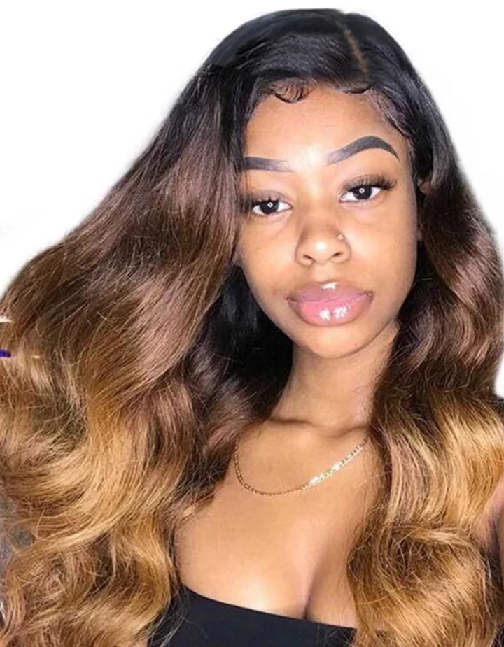 Customized Ombre Brown/Gold Color Body Wave 13X4 Lace Frontal Wig T1b/4/30