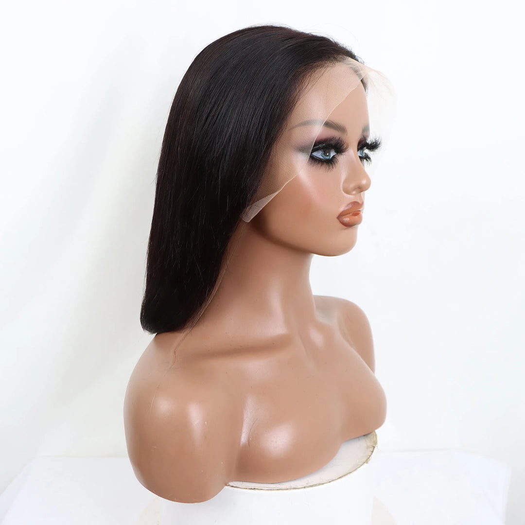 Chinese Virgin Hair Straight Bob Natural Black 13x4 Lace Frontal Wig