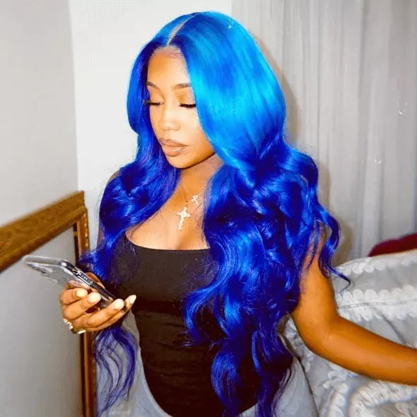 Sky Dark Blue Color Body Wave 13X4/4*4/T-part Lace Front Wig EverGlow Human Hair - EVERGLOW HAIR
