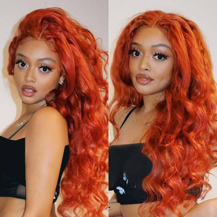 Fashion Orange Ginger Color Body Wave 13X4 Lace Frontal Wig - EVERGLOW HAIR