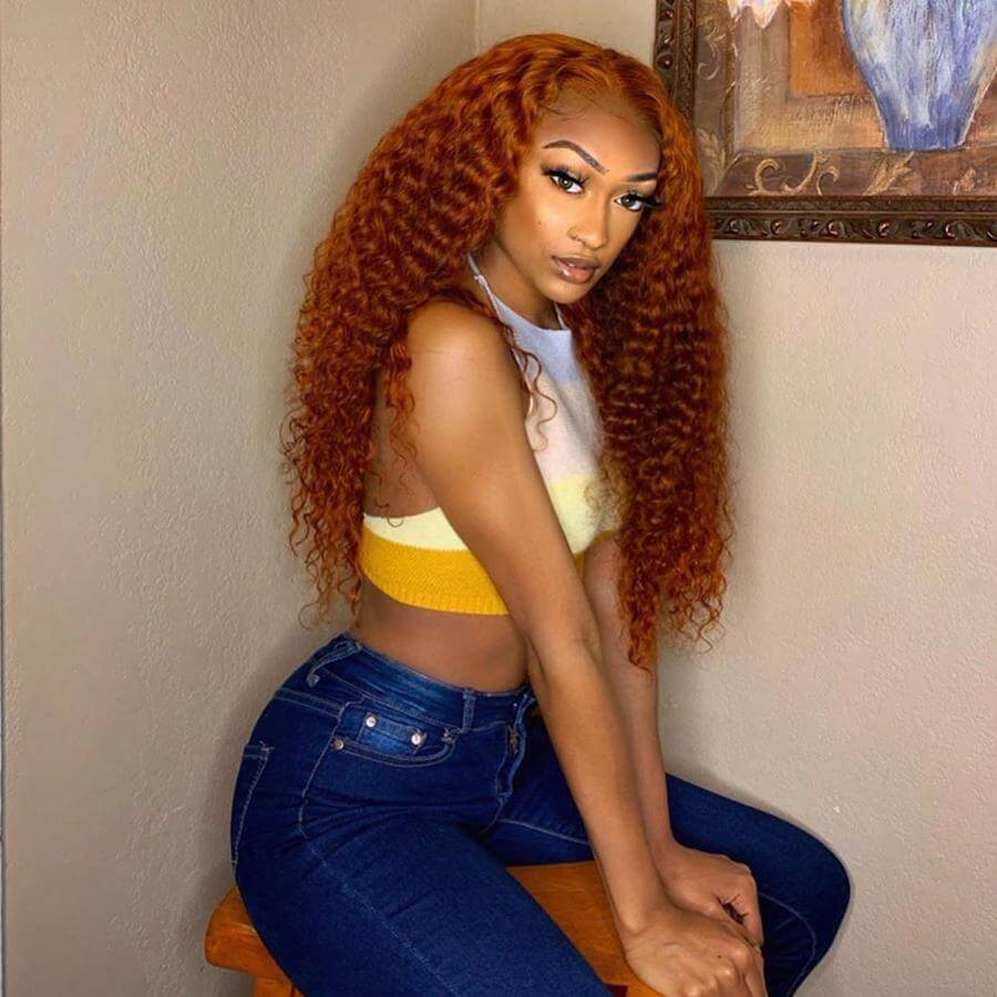 Fashion Orange Color Deep Curly Lace Frontal Wig - EVERGLOW HAIR