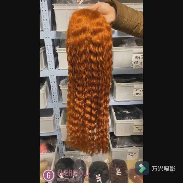 Fashion Orange Ginger Color Water Wave 13x4 Lace Frontal/4x4 Lace Closure Wig
