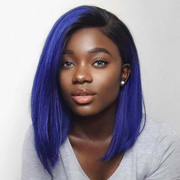 Super Affordable Ombre Blue Color Bob Straight 13X4/4*4/T-part Lace Front Human Hair Wig 1b/blue - EVERGLOW HAIR