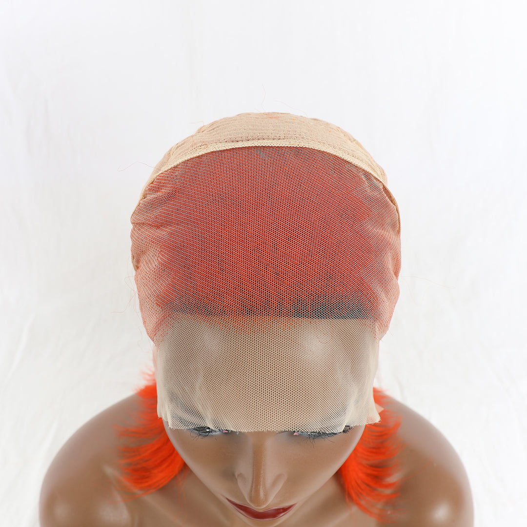Fashion Orange Straight Bob 13x4 Lace Frontal Wig EverGlow Human Hair