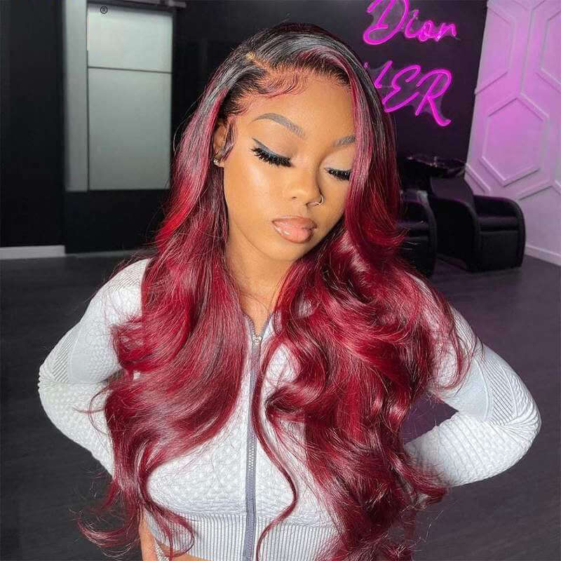 Customized Ombre Color 13X4 Lace Frontal EverGlow Human Hair Wig 1b/99j - EVERGLOW HAIR
