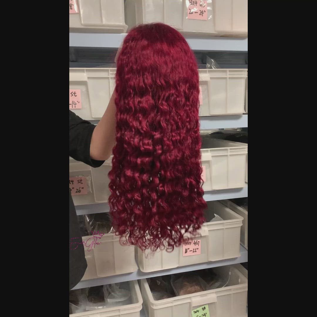 Burgundy 99J Color 13x4 Lace Frontal/4x4 Lace Closure Water Wave Wig