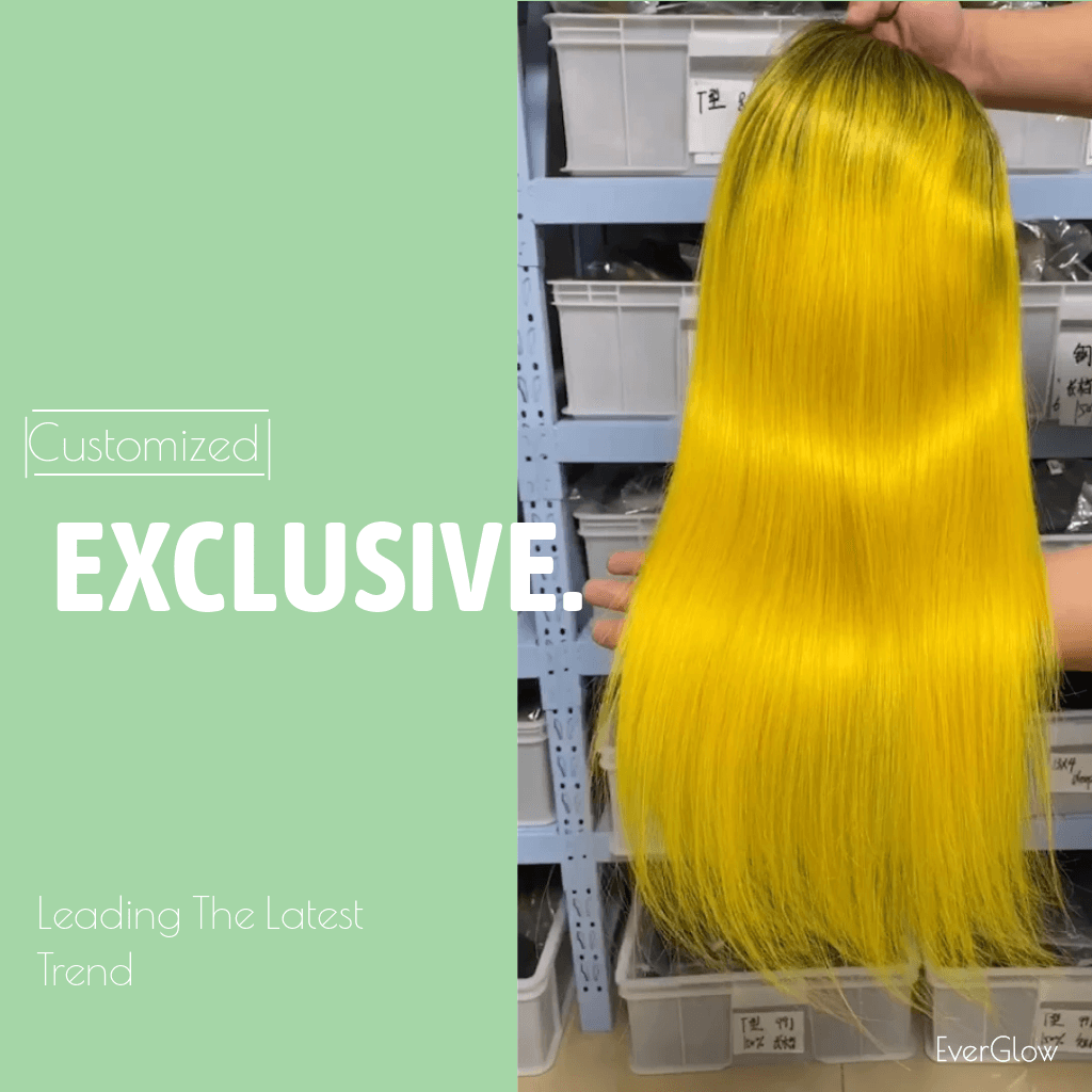 Customized Ombre Color 13X4 Lace Front EverGlow Human Hair Wig 1b/yellow - EVERGLOW HAIR