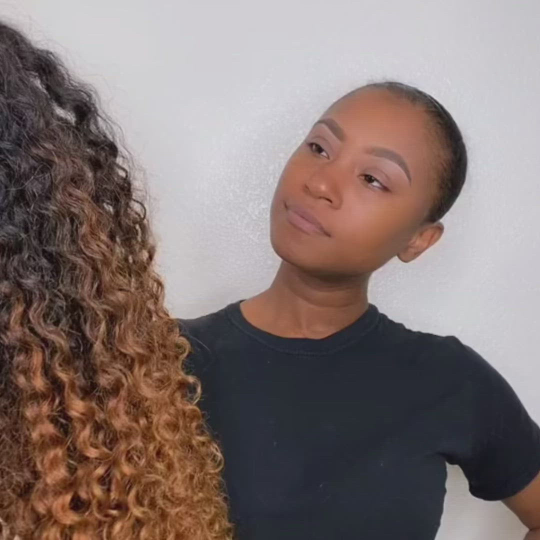 Customized Ombre Color Curly 13X4 Lace Frontal Wig 1b/#4/27