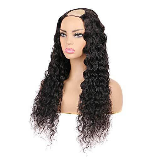 U-Part Water Wave Lace Wig Natural Black EverGlow Human Hair - EVERGLOW HAIR