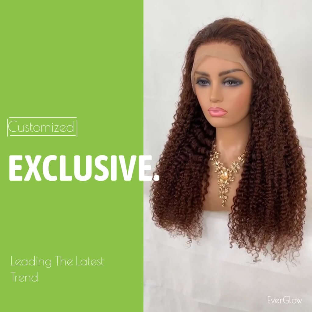 Hot #6 Chocolate Brown Color Kinky Curly 13x4 Lace Frontal Wig - EVERGLOW HAIR