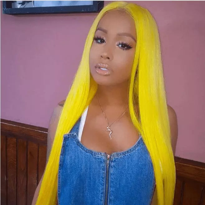 Sunny Yellow Color Straight/Body Wave 13X4 Lace Frontal Wig - EVERGLOW HAIR
