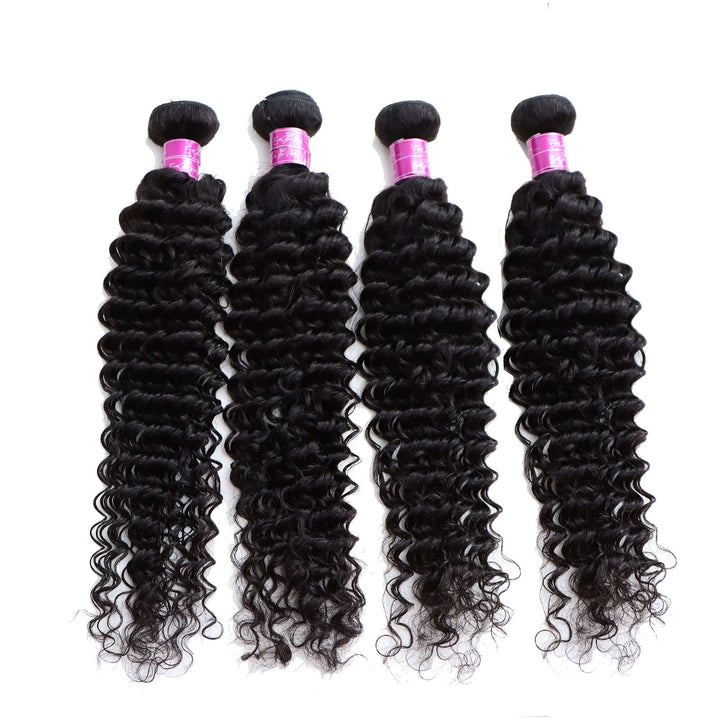 Deep Wave 4 Bundles with 4x4 Lace Closure Brazilian Unprocessed Virgin Human Hair 10A Grade - EVERGLOW HAIR
