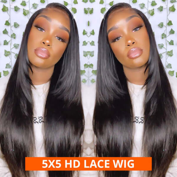HD Undetectable 5x5 Lace clousure Straight Wig Natural Black - EVERGLOW HAIR