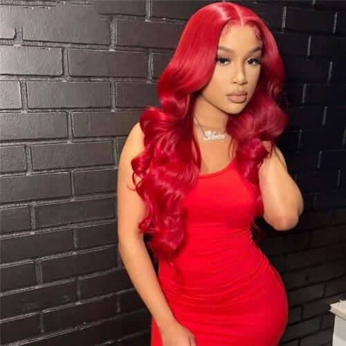 Hot Red Color Body Wave T-part Wig - EVERGLOW HAIR