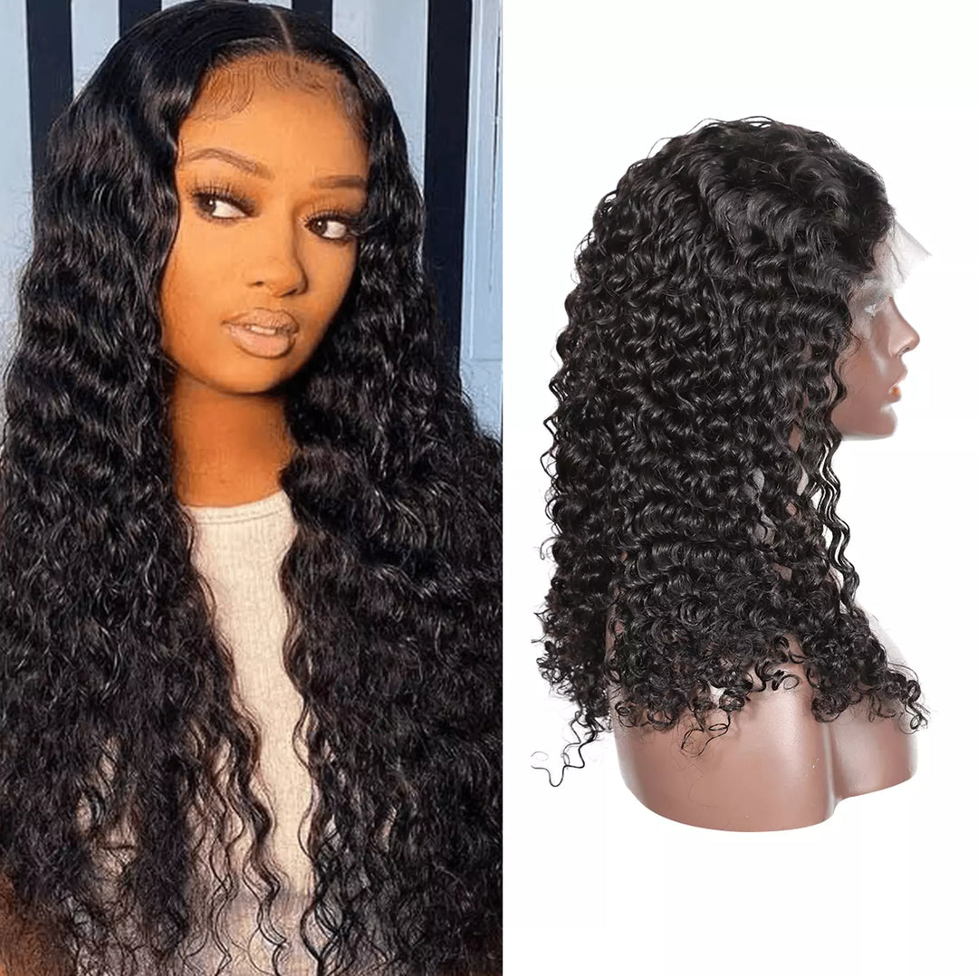 Brazilian Deep Wave 13x4/T-part Transparent Lace Pre-plucked Human Hair Wig Natural Black - EVERGLOW HAIR