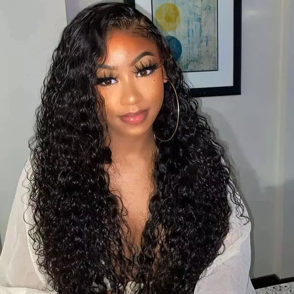 Brazilian High Density Water Wave 13x4 Lace Frontal Wig Natural Black - EVERGLOW HAIR