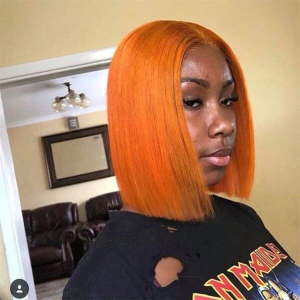 Fashion Orange Straight Bob 13x4 Lace Frontal Wig EverGlow Human Hair