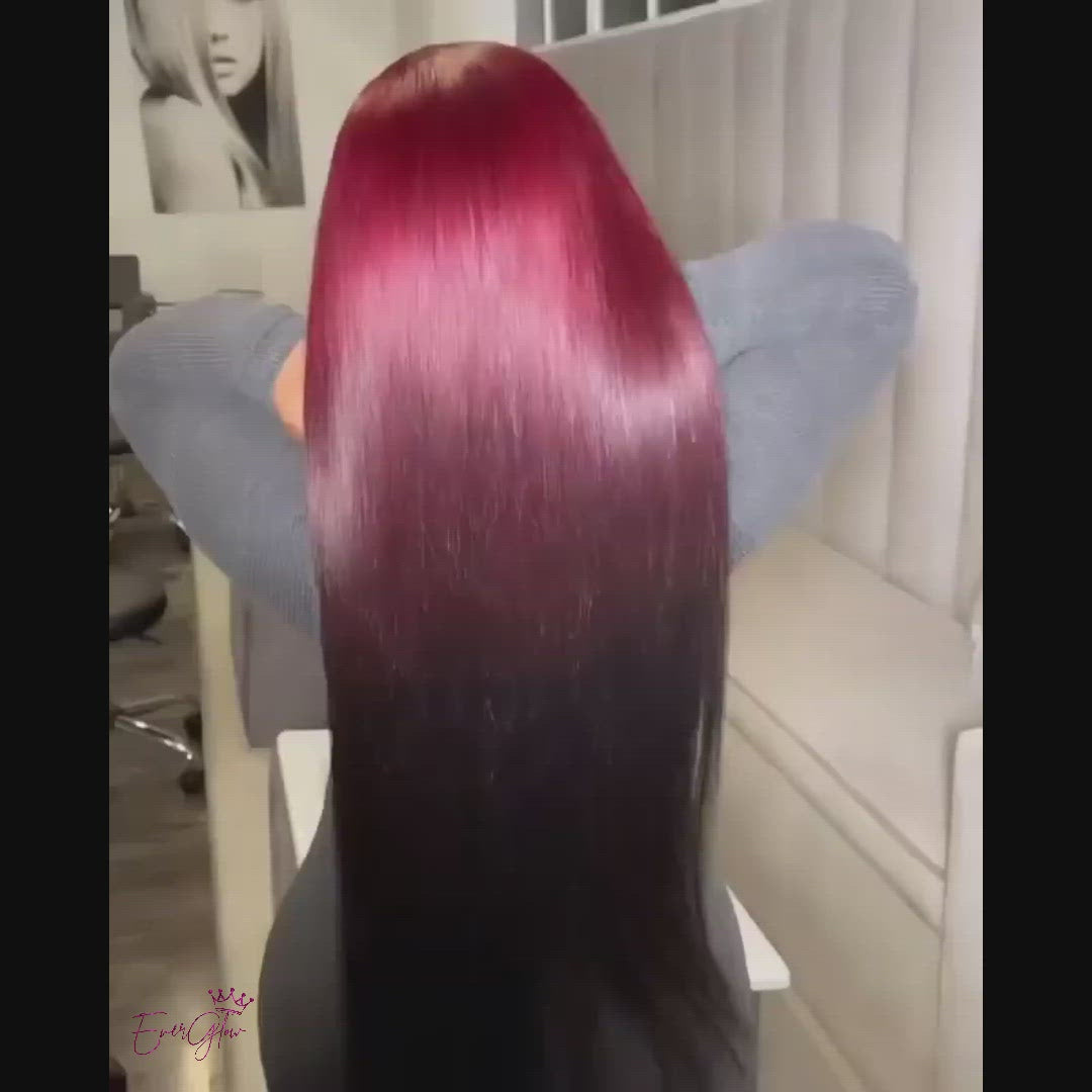 Customized Ombre Burgundy/Black Straight 13x4 Lace Frontal Wig 99j/1b