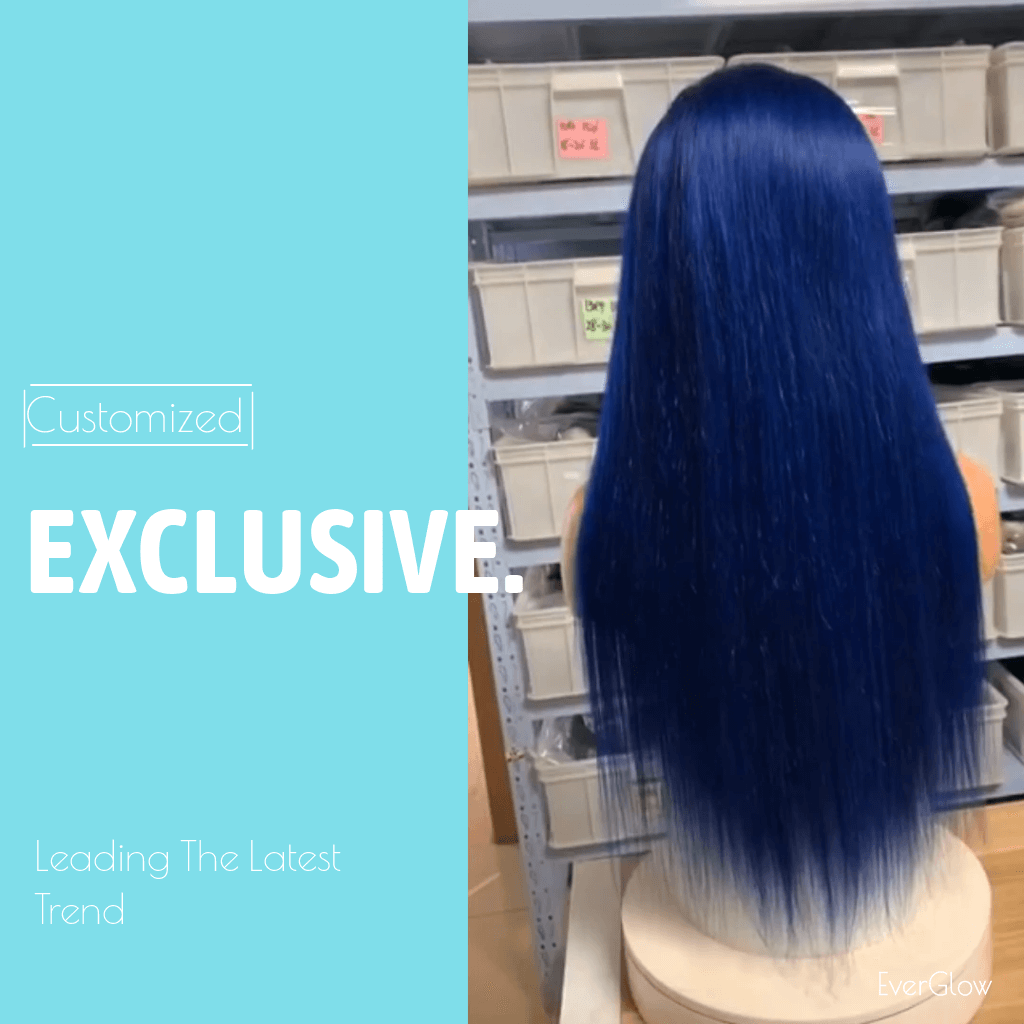 Navy Blue Color Straight 13x4 Lace Frontal/4x4 Lace Closure Wig - EVERGLOW HAIR