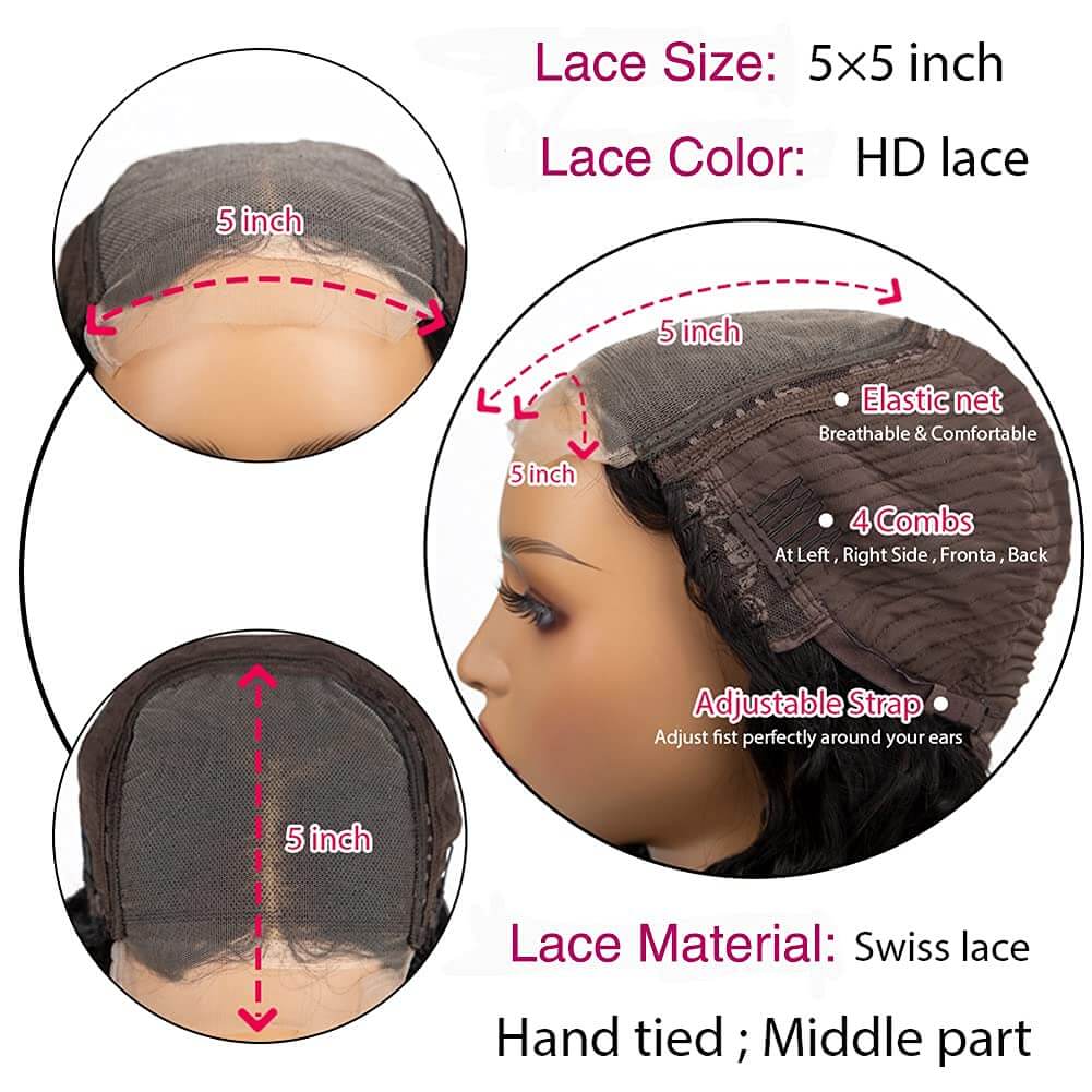 HD Undetectable 5x5 Lace Clousure Body Wave Wig Natural Black - EVERGLOW HAIR