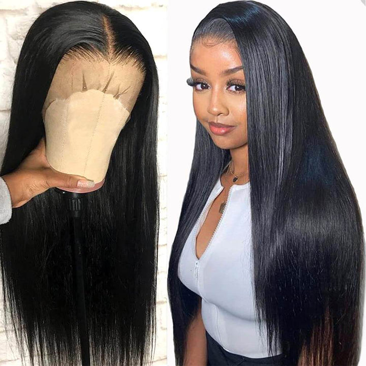 Super Thick Straight Natural Black 13x4 Lace Frontal/T-part Wig