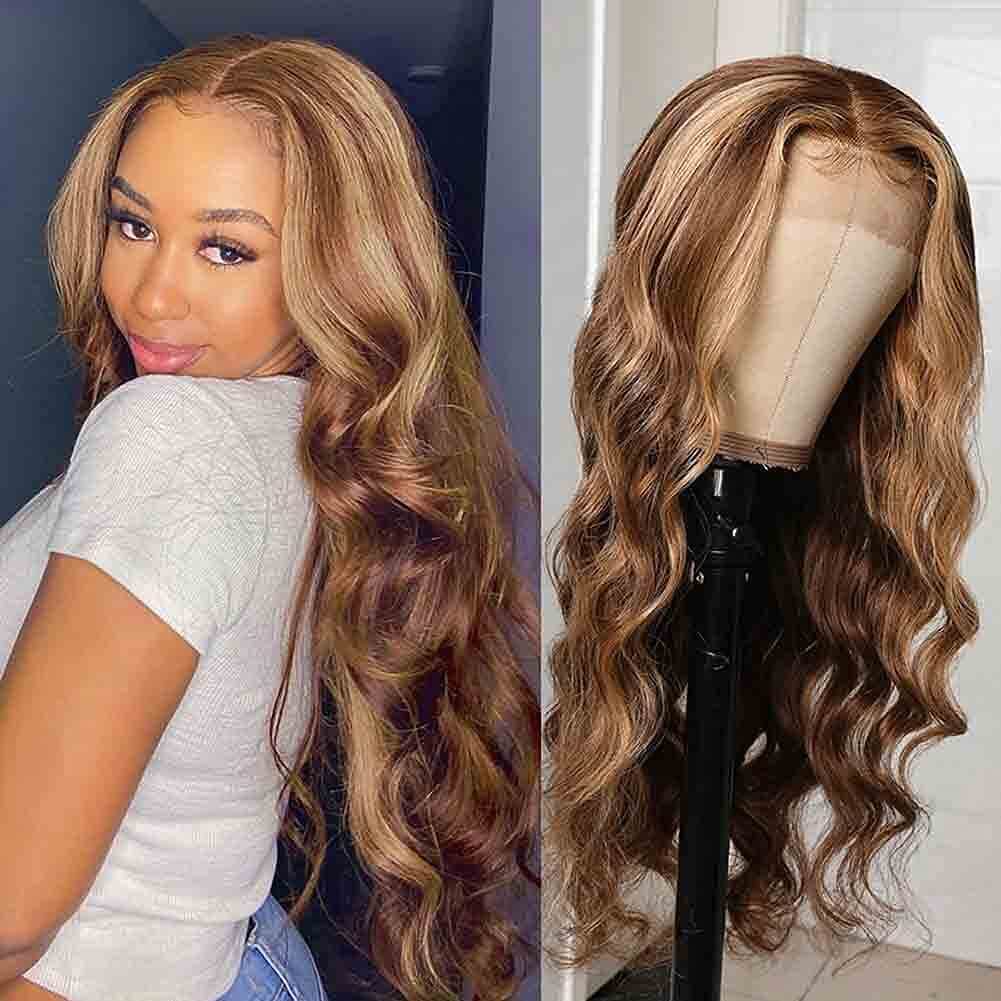 Honey Blond Highlight Piano P4/27 Color Body Wave Lace Frontal Wig - EVERGLOW HAIR