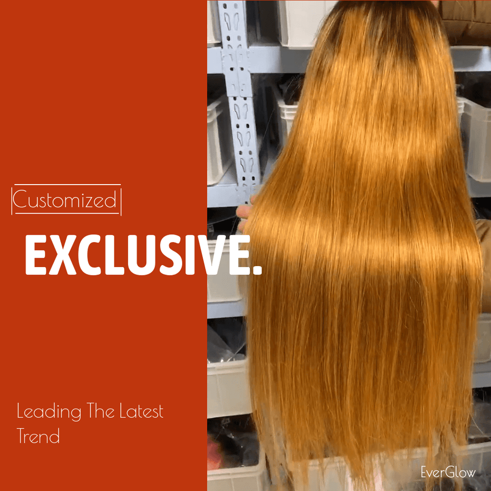 Customized Ombre Color 13X4 Lace Front EverGlow Human Hair Wig  #4/honey blond - EVERGLOW HAIR