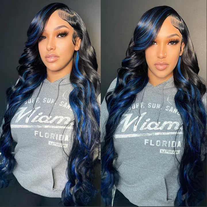 Blue/Black Highlight Piano Color Body Wave Lace Wig Blue/1b
